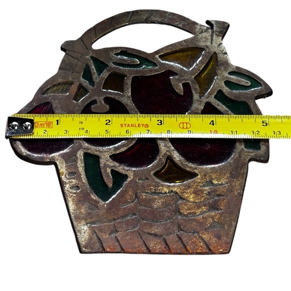 Vintage 70's cast iron Stained Glass Cherries Trivet - Picture 4 of 5